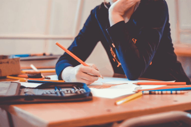 school girl at desk