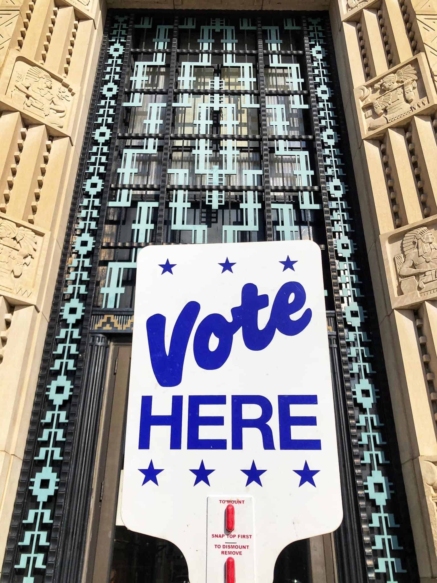 Vote Here sign at Hall of Waters on Election Day