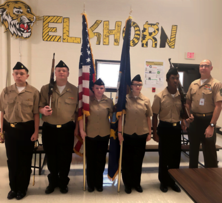 Excelsior Springs Job Corps Center JROTC students stand at attention