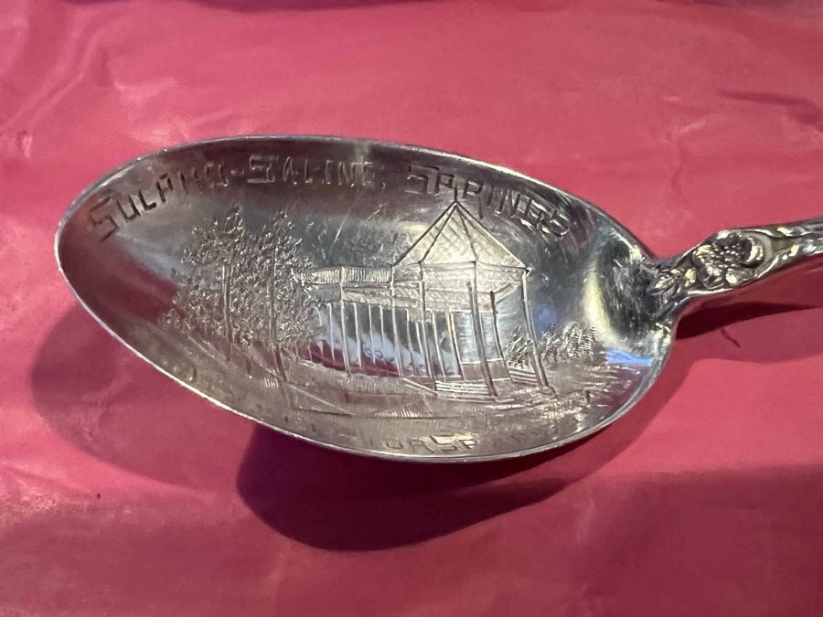 Sulpho-Saline etched souvenir spoon