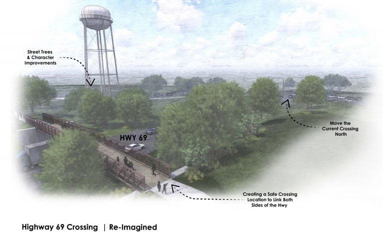 artist rendering of pedestrian bridge in Excelsior Springs by Becca Pruett of Vireo