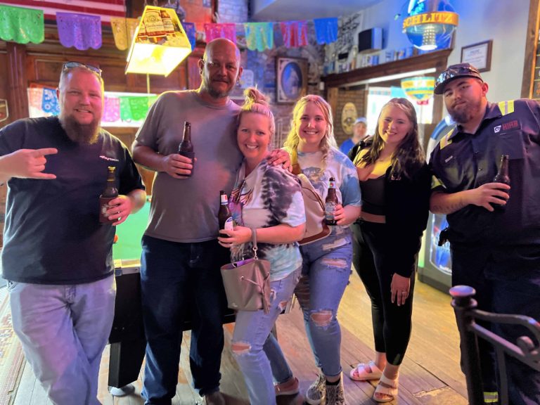 A group of friends at Atlas Saloon