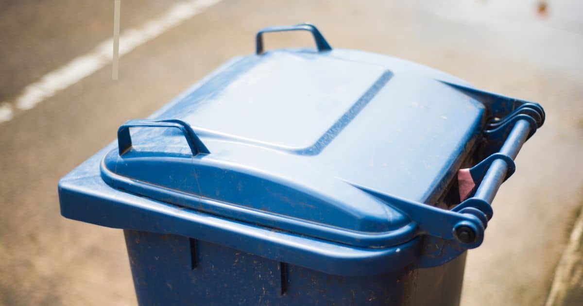 blue trash bin