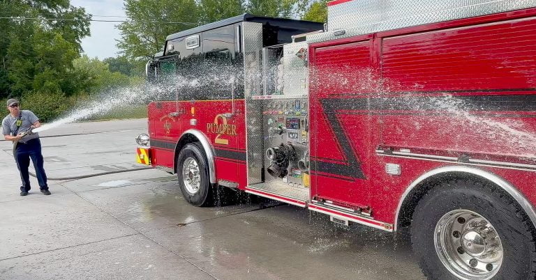 Fire Department Commemorates New Pumper with Traditional Wetting Ceremony