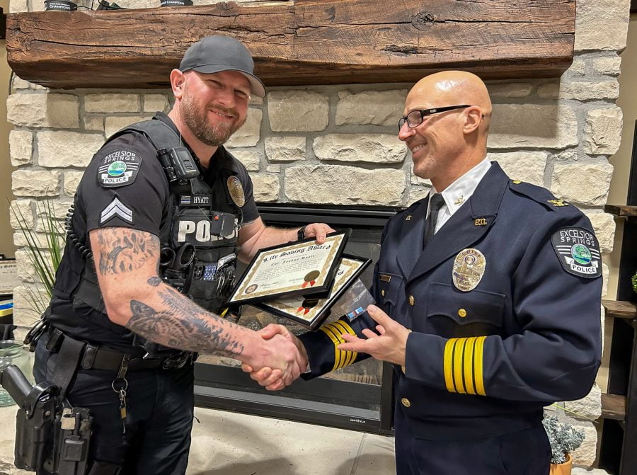 Corporal Hyatt receives Life Saving Awards from Chief Gregory Dull