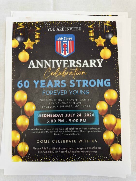 Invite to Excelsior Springs Job Corps 60th Anniversary Celebration
