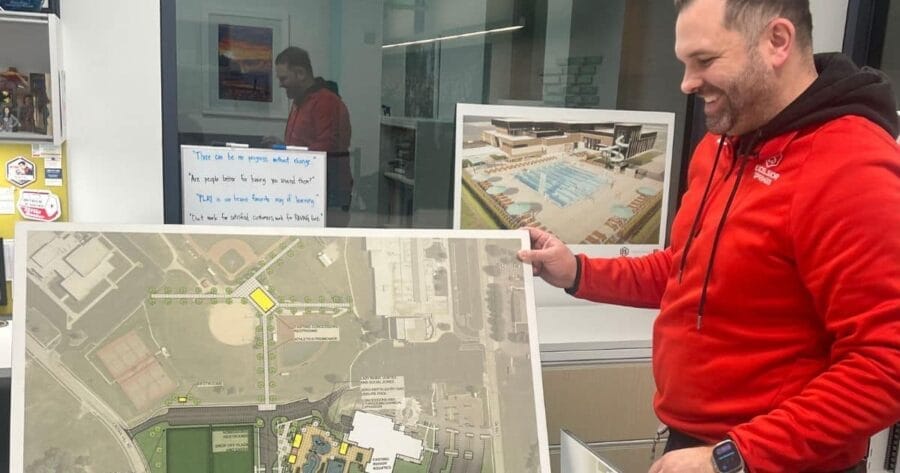 Nate Williams showing a map of Phase 2 for the Community Center