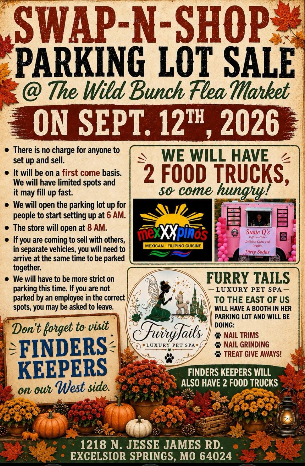 swapnshop parking lot sale on Sept 12th at Wild Bunch from 12-6