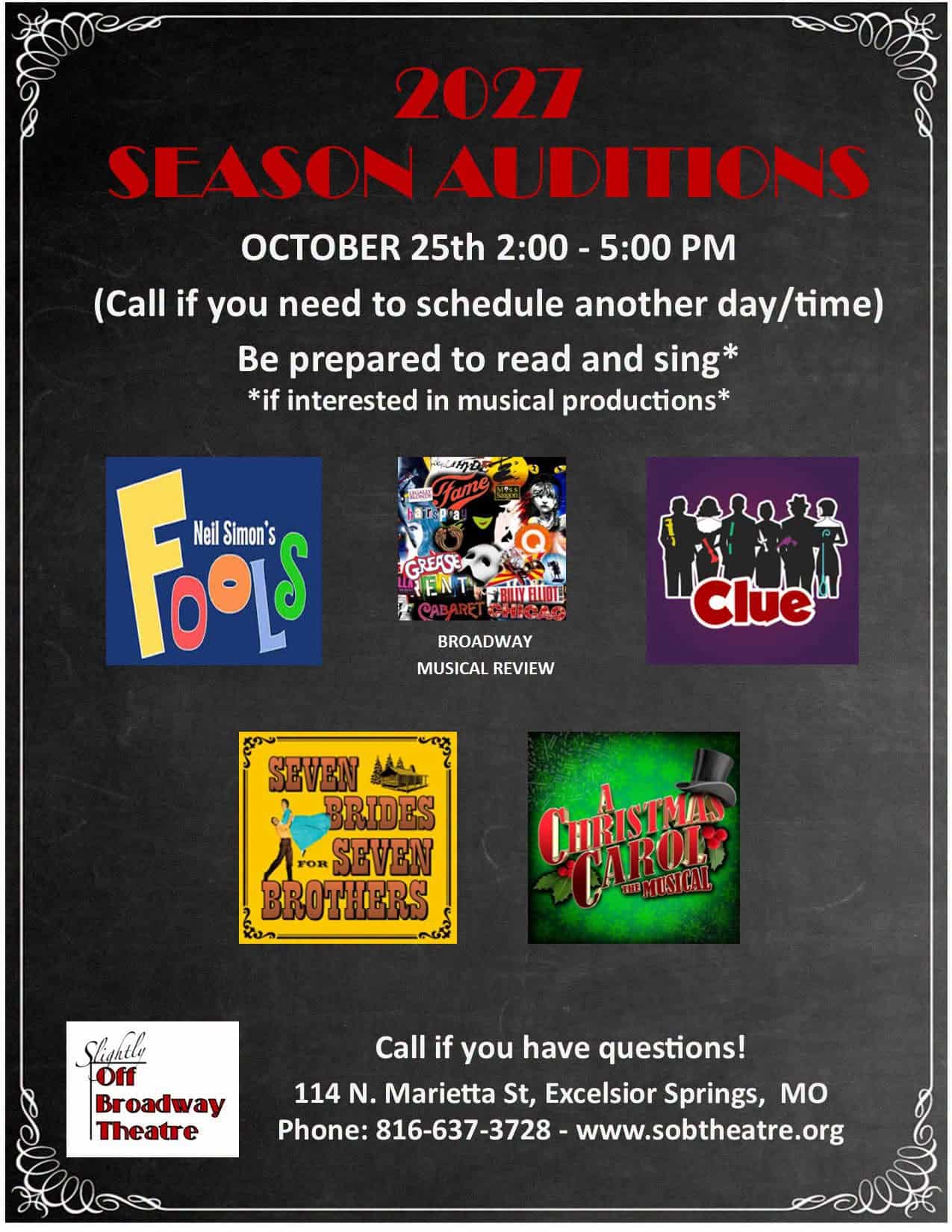 SOBT Theatre 2027 Season Auditions